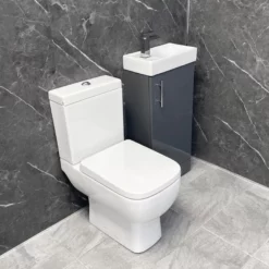RAK Series 600 Toilet + Cube 400mm Grey Vanity Basin Unit Cloakroom Set EnSuite