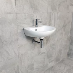 Ex Bathstore Denver Cloakroom 1TH Wall Hung Basin Small Compact Round 44cm 8 Ex Bathstore Denver Cloakroom 1TH Wall Hung Basin Small Compact Round 44cm -Comparethebathroom Shop Wall Hung Basin Side