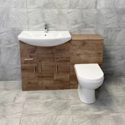 1250mm Bathroom Vanity Sink Unit & Toilet Set Suite Walnut Finish -Comparethebathroom Shop Wallnut 1250 WC D Shape Front jpg
