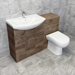 1250mm Bathroom Vanity Sink Unit & Toilet Set Suite Walnut Finish -Comparethebathroom Shop Wallnut 1250 WC D Shape Side jpg webp
