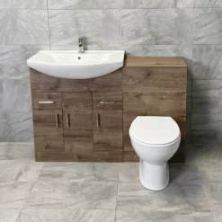 1250mm Bathroom Vanity Sink Unit & Toilet Set Suite Walnut Finish -Comparethebathroom Shop Wallnut 1250 WC Gina Front jpg webp