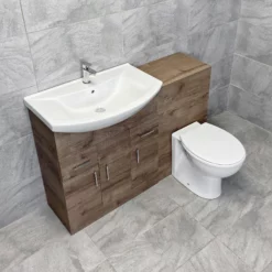 1250mm Bathroom Vanity Sink Unit & Toilet Set Suite Walnut Finish