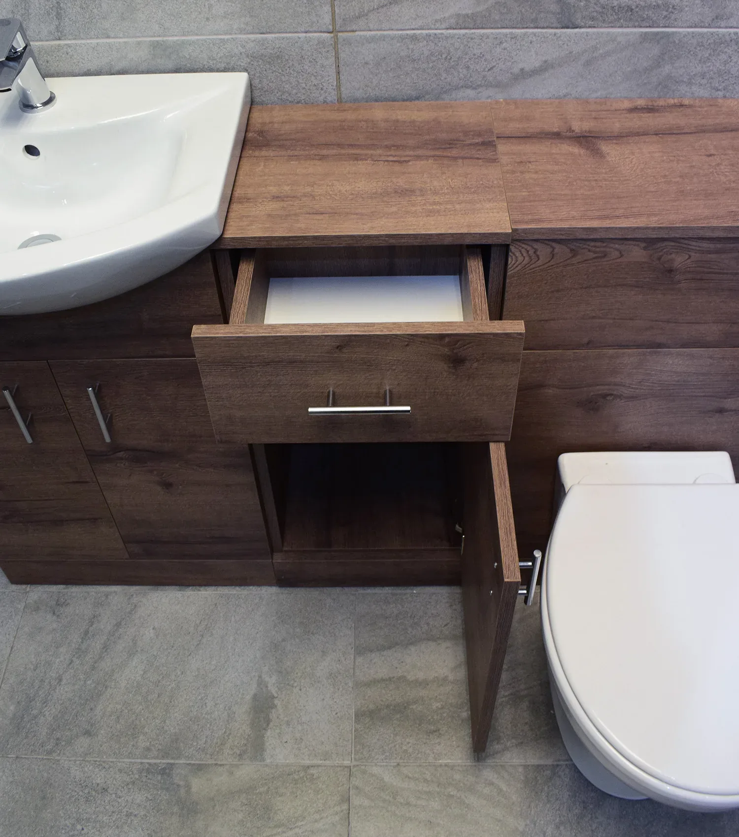 1350mm Walnut Drawerline Vanity Set Bathroom Storage Toilet + Basin Sink 4 1350mm Walnut Drawerline Vanity Set Bathroom Storage Toilet + Basin Sink - Image 2