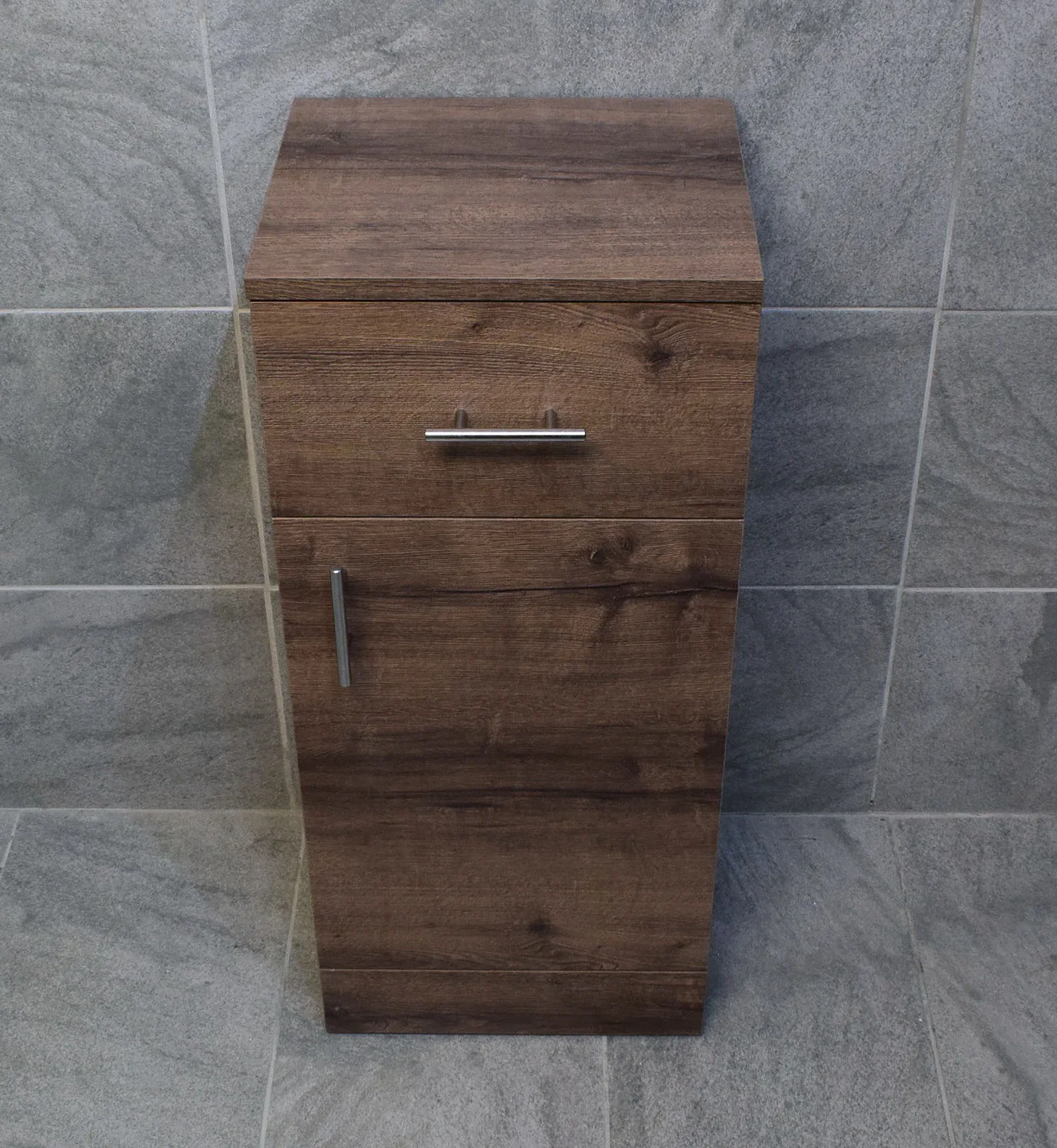 Walnut Oak Finish Drawerline Unit Bathroom Storage Cupboard 350mm 3 Walnut Oak Finish Drawerline Unit Bathroom Storage Cupboard 350mm