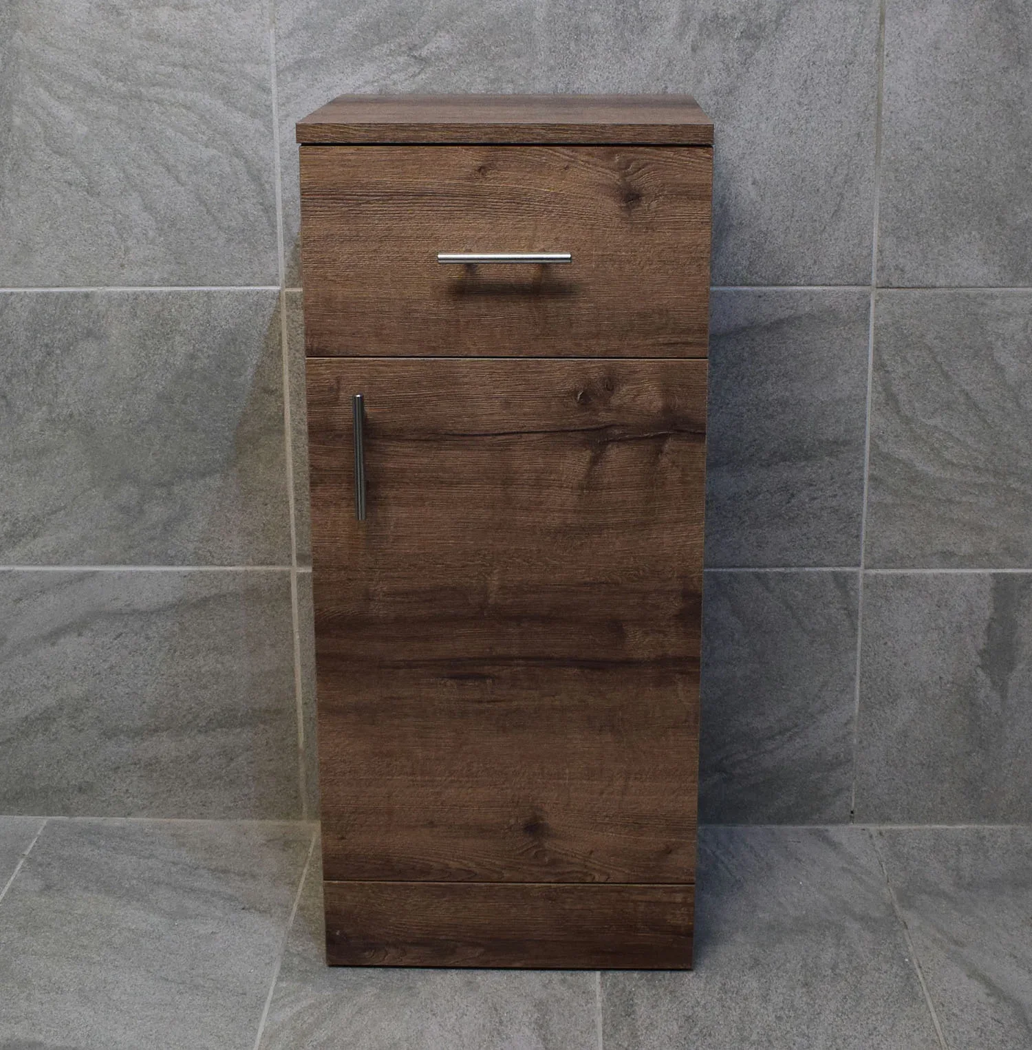 Walnut Oak Finish Drawerline Unit Bathroom Storage Cupboard 350mm 4 Walnut Oak Finish Drawerline Unit Bathroom Storage Cupboard 350mm - Image 2