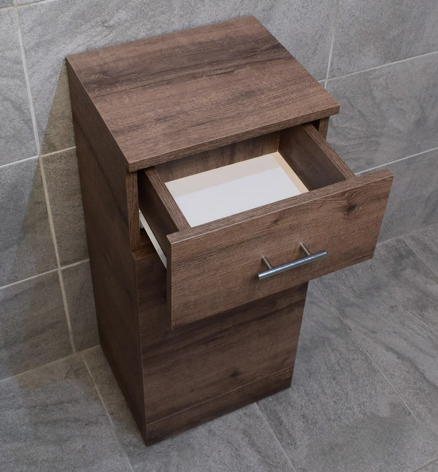 Walnut Oak Finish Drawerline Unit Bathroom Storage Cupboard 350mm 6 Walnut Oak Finish Drawerline Unit Bathroom Storage Cupboard 350mm - Image 4