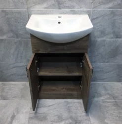 Walnut Oak Finish Vanity Basin Sink Unit 550mm Bathroom Storage Driftwood 11 Walnut Oak Finish Vanity Basin Sink Unit 550mm Bathroom Storage Driftwood -Comparethebathroom Shop Walnut vanity unit 2 no tap Comp Mar 18 jpg webp