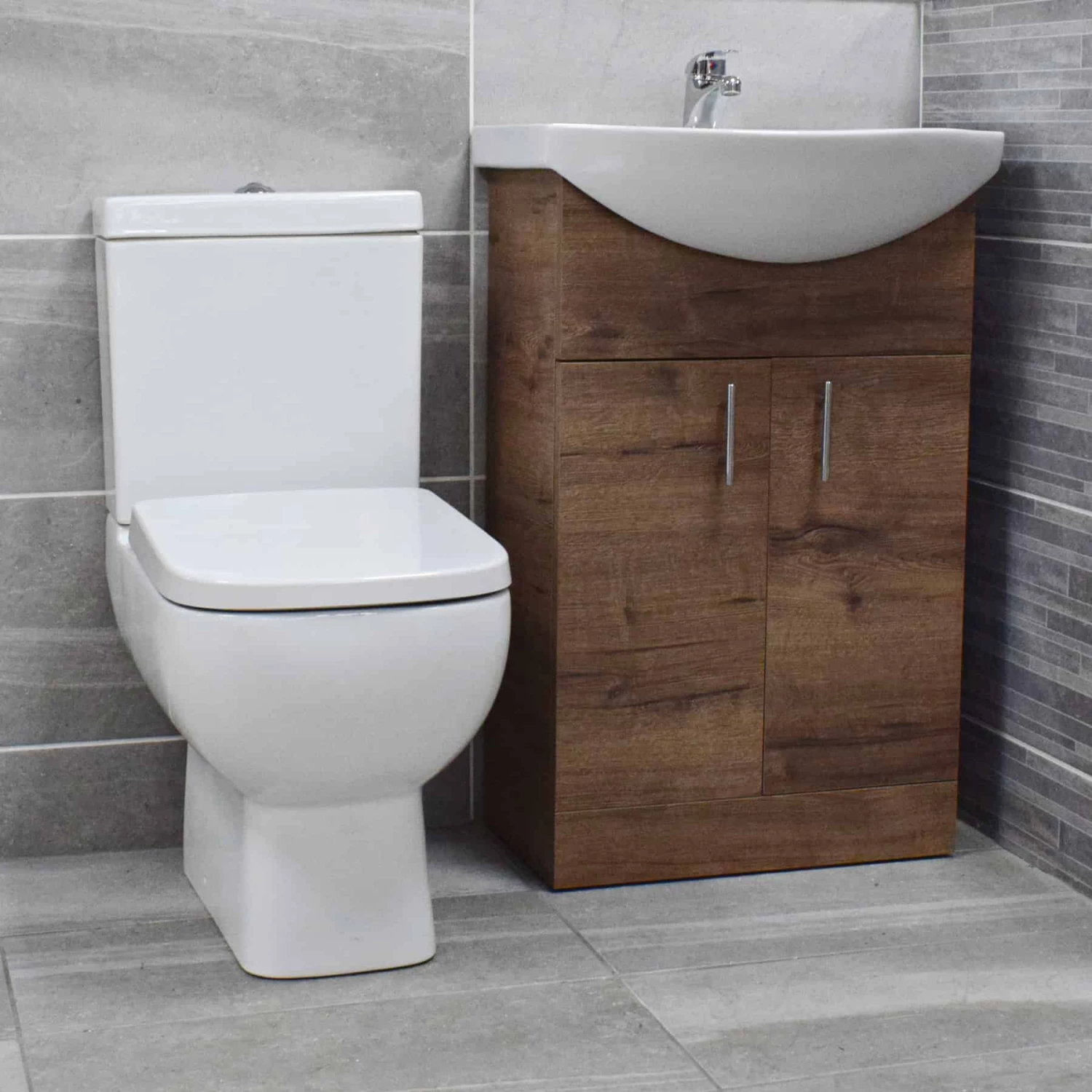 Rak Series 600 Toilet + 550mm Walnut Bathroom Basin Sink Unit Set Cloakroom 3 Rak Series 600 Toilet + 550mm Walnut Bathroom Basin Sink Unit Set Cloakroom