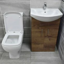 Rak Series 600 Toilet + 550mm Walnut Bathroom Basin Sink Unit Set Cloakroom 13 Rak Series 600 Toilet + 550mm Walnut Bathroom Basin Sink Unit Set Cloakroom -Comparethebathroom Shop Walnut550 unit rak toilet seat