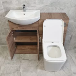 Hydros Luxury 1050mm Bathroom Vanity Set Sink Basin + Square Style Toilet -Comparethebathroom Shop Walnut 1050 Compare Open jpg webp