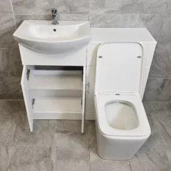 Hydros Luxury 1050mm Bathroom Vanity Set Sink Basin + Square Style Toilet -Comparethebathroom Shop White Gloss 1050 Compare Open jpg webp